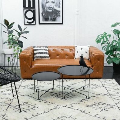 American Style Chesterfield Sofa Couch Leder Polster Dreisitzer Braun jvmoebel