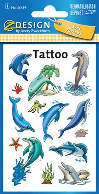 AVERY Zweckform 56439 Tattoo Kinder 13 Stück (Temporäre Tattoos Delfine, Kinder ...