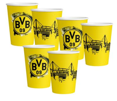 Amscan 9908527 - BVB Dortmund - Pappbecher (6 Stück, 500ml) Becher Fußball Party