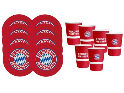 Amscan - FC Bayern München Party-Set (8 Pappteller + 6 Pappbecher) Teller Becher