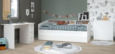 Kinderzimmer komplett Set weiß Stauraum Bett 90x200 Schreibtisch Kommode Sleep