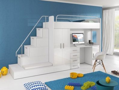 Weiß Kinder Hochbett Etagenbett Doppelstockbett Bett Hochglanz Möbel