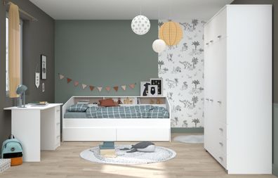 Kinderzimmer komplett Set in weiß Bett 90x200 Kleiderschrank Schreibtisch Sleep