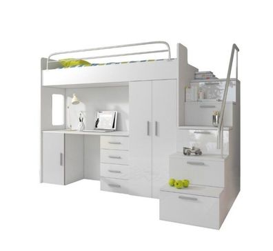 Kinderzimmer Doppelstockbett Weiß Tisch Schrank Multifunktion Etagen Hochbett