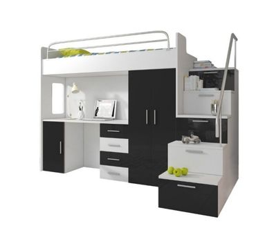 Doppelstockbett Schwarz Tisch Schrank Multifunktion Etagen Hochbett Kinderzimmer