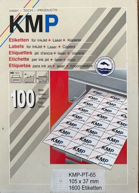 KMP Etiketten 1600 Etiketten 105x37mm A4 weiß selbstklebend