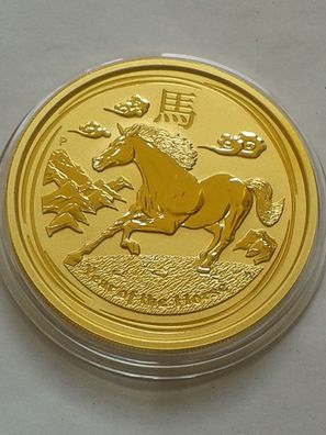 Original 200 Dollars 2014 Australien Lunar Pferd 2 Unzen Gold 62,2g 9999er Gold