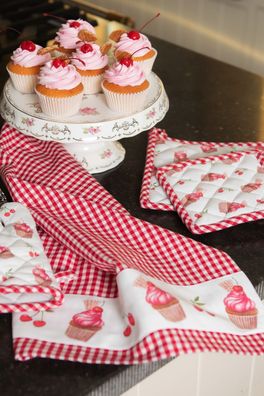 Geschirrtuch 50x70cm Clayre&eef CUP42 cupcakes rot rosa geschenkidee küche