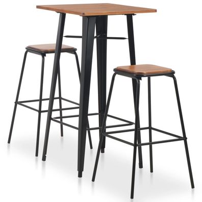 vidaXL 3-teiliges Bar-Set Stahl Schwarz Braun