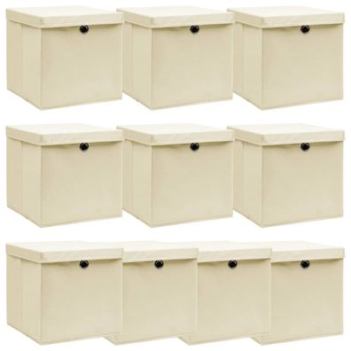 vidaXL Aufbewahrungsboxen mit Deckel 10 Stk. Creme 32x32x32 cm Stoff