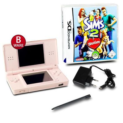 DS Lite Handheld Konsole rosa #74B + Ladekabel + Spiel Die Sims 2 Haustiere