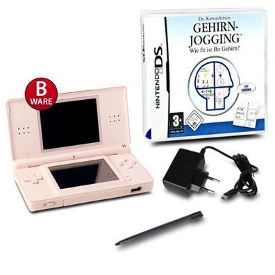 DS Lite Handheld Konsole rosa #74B + Kabel + Spiel Dr Kawashimas Gehirn Jogging