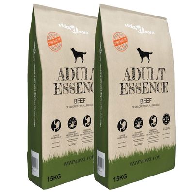 vidaXL Trockenfutter für Hunde Adult Essence Beef 2 Stk. 30 kg