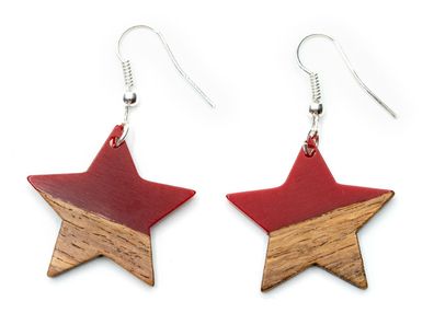 Stern Ohrringe Miniblings Hänger Sternchen Star Weihnachten Acrylglas Holz rot