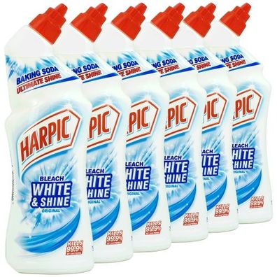 6x HARPIC Bleach White & Shine Original WC-Reiniger 750ml