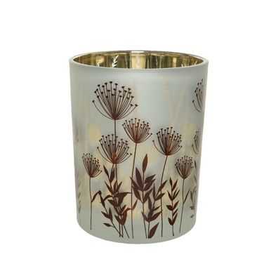 Windlicht, Teelichthalter Flower-Eleganca - Wollweiss - Gold, Glas D 10 cm, H12.5cm