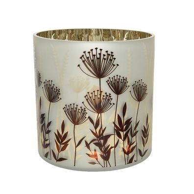 Windlicht, Teelichthalter "Flower-Eleganca" - Wollweiss - Gold, Glas D 15 cm, H15 cm