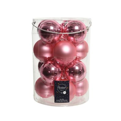 Christbaumkugeln lipstick pink - Glanz & Matt - 16 Stück Glas 8 cm Durchmesser - 16 S