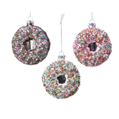 Weihnachtskugel 'Donuts' - Christbaum-Hänger, D. 9cm H. 3cm, Glas - 3er Set