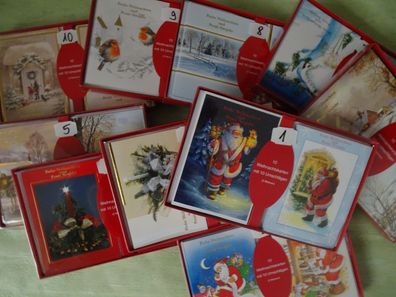 10 Weihnachtskarten 10 Umschläge 2 Motive Weihnachtsmann Landschaft Kerzenschein.....