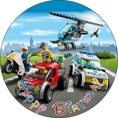 Tortenaufleger Tortendekoration Geburtstag Polizei Lego Motiv 1 mit Namen