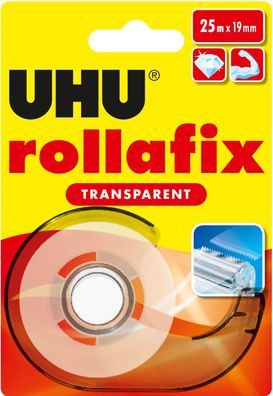 UHU rollafix transparent Klebeband Klebefilm inkl. Abroller mit Metallmesser 25m ...