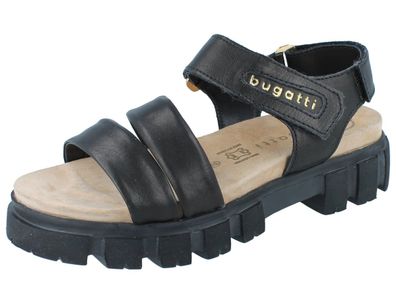 Bugatti Damen Sandale Sandalette schwarz Glattleder Klettverschluss