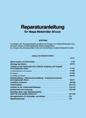 VESPA Reparaturanleitung V50 / PK 50 - Handbuch Anleitung Spezial Special 50N