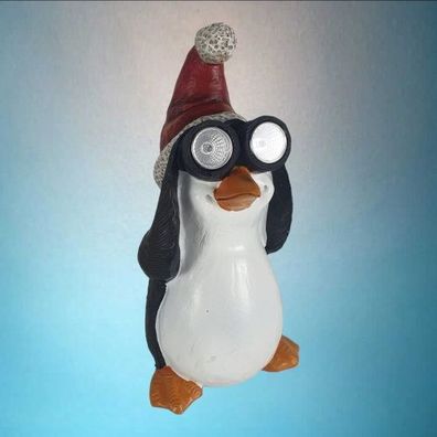 Weihnachtsdeko Pinguin Figur mit Solar Fernglas 26 cm