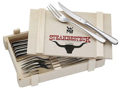 WMF Steakbesteck in Holzkassette 12-teilig Edelstahl silber Holzkiste Grillen