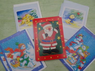 Weihnachtsgrußkarten & Umschlag Schneemann Weihnachtsmann Bärchen -Auswahl-