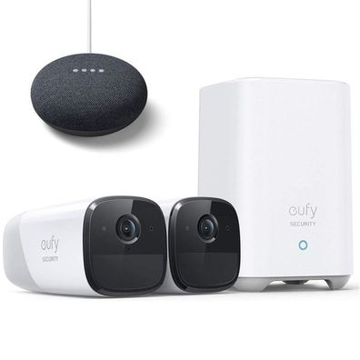 Google Nest Mini 2. Gen Smart Speaker Carbon mit eufyCam 2 Pro kabellos Kamera 2