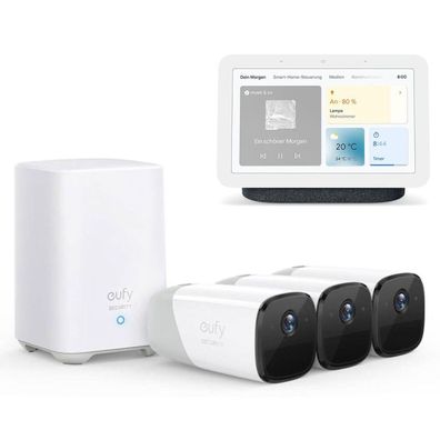 Google Nest Hub 2. Gen Smart Speaker Carbon mit eufyCam 2 Pro kabellos Kamera 3e