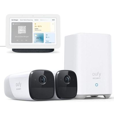 Google Nest Hub 2. Gen Smart Speaker Carbon mit eufyCam 2 Pro kabellos Kamera 2e