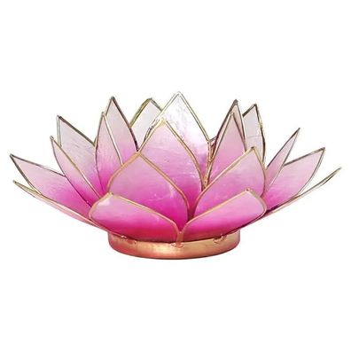 Lotus Teelichthalter, Capiz Muschel, rosa-weiß, Goldrand, 13,5 x 5,5 cm