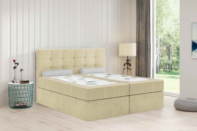 FURNIX Boxspringbett SLIMI 2 180x200 Bett mit Kopfteil Bettkasten MH04 Creme