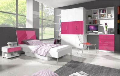 Betten Modernes Kinderbett Jugendbett für Mädchen Holzbett Bett Hochglanz Rosa