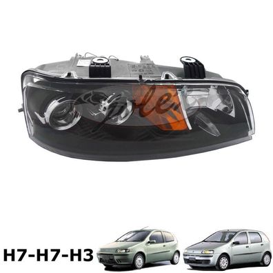 Scheinwerfer schwarz rechts H7-H7-H3 mit Nebelfunktion Fiat Punto 188 99-03 NEU