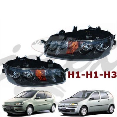 Scheinwerfer schwarz H1-H1-H3 Nebel rechts + links Set Satz Fiat Punto 188 99-03