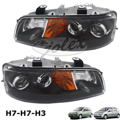 Scheinwerfer H7-H7-H3 schwarz + Nebel rechts + links Set Paar Fiat Punto 188 99-03