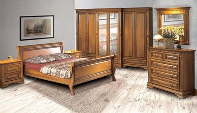 Schlafzimmer Bett Nachttisch Kommode Kleiderschrank Luxus Set 6tlg.
