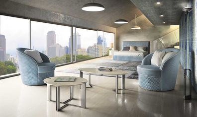 Design Sofa Sessel Couch Polster Luxus Textil Couchen 1 Sitzer Blau Wohnzimmer