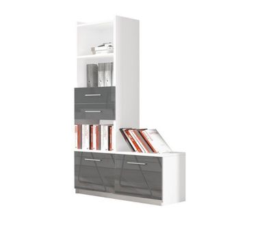 Regal Schrank Bücherschrank für Kinderzimmer Jugendzimmer Grau Weiß Hochglanz