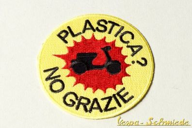 Aufnäher "Plastica? No grazie!" - Vespa Lambretta Scooter Roller Piaggio Patch