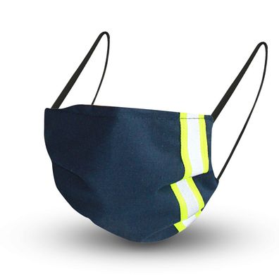 Baumwollmaske mit zertifizierten Innenvlies - Blau mit fluoreszierenden Streifen link