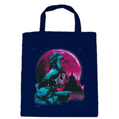 Baumwolltasche mit Print - Einhorn bei Mondschein - B12666 Navy