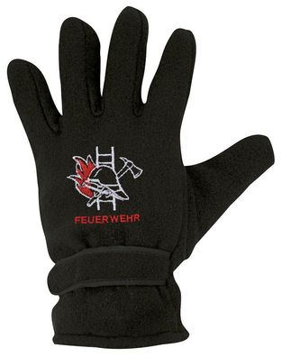 Handschuhe Fleece mit Einstickung Feuerwehr Helm Spitzhacke Leiter 31546 schwarz