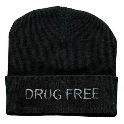 Hip-Hop Mütze Strickmütze mit Einstickung - Drug Free - 51124 schwarz
