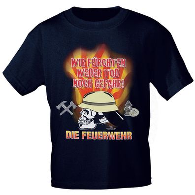 T-Shirt mit print - Feuerwehr - wir fürchten weder Tot noch Gefahr - Marine - 09352
