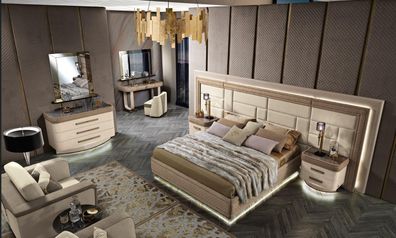 Design Luxus Schlafzimmer Bett 2x Nachttische Kommode Garnitur Betten 8tlg. Set